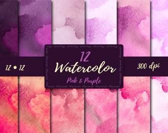 Watercolor Digital Paper Pink Purple watercolor digital paper Watercolor scrapbooking paper set Watercolor Background Watercolor texture