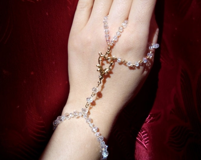Gold slave bracelet with Ring~Boho Hand Chain~Bohemian Body Jewelry~Gift for her~wedding~Bridal piece~fashion accessories~swarovski Set