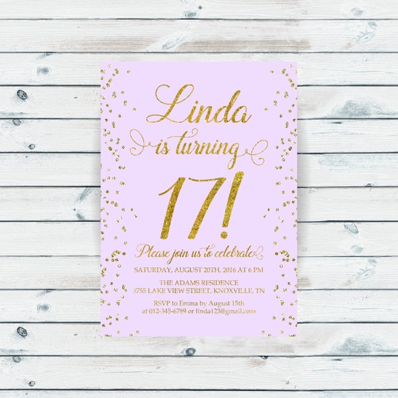  17th birthday invitation Seventeenth birthday Gold glitter