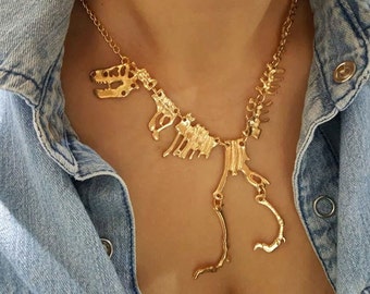 T-Rex Skeleton Necklace, Dinosaur necklace,/ 18k Gold, Silver / layered necklace / wedding jewelry , Gift , custom necklace