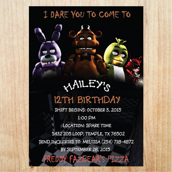 Five Nights At Freddy's Birthday Invitations 5