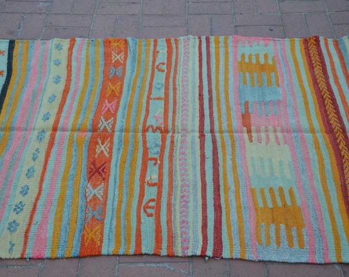 Pastel kilim rug, Anatolian rug, Boho vintage, Boho rug, Kilim rug, Tapis kilim, Turkish rug, Vintage turkish rug, Boho decor, Floor rug