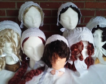 Ladies'/girls' white cotton, sheer and flannel victorian caps