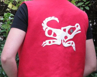 RARE Authentic Tsimshian First Nations, Native American Clothing, One of a Kind Bright Red Fleece Traditional Vest, Size Small