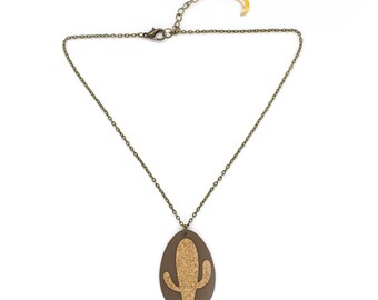 Necklace leather cactus "Spice" Cork and hand made khaki