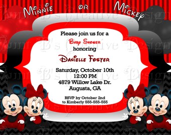 Baby Minnie & Mickey Baby Shower Invitation, Disney Babies Inspired Baby Shower Invitation
