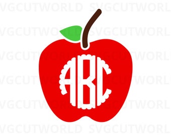 Apple Svg, Teacher Svg, Apple Monogram Svg, use with Cricut & Silhouette
