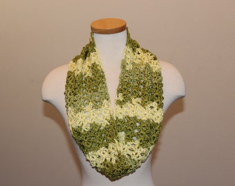 Crochet Green and Yellow Scarf, Green and Yellow Infinity Scarf, Soft and Shiny Green Scarf, Green Well-Being Scarf