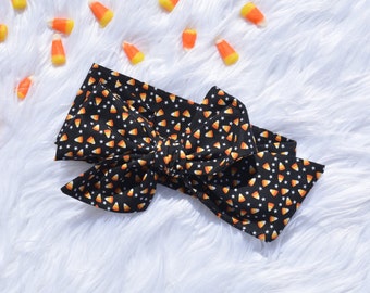 Candy Corn head wrap, Halloween bow, Baby bow, newborn headwrap, halloween, big baby bow, turban wrap, fall headwrap