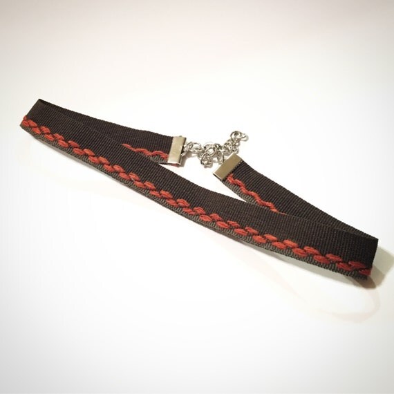 Choker | Stitched | Brown | Orange | Green | Perfect necklace for fall ! | Gift | Gifts | AUTUMN