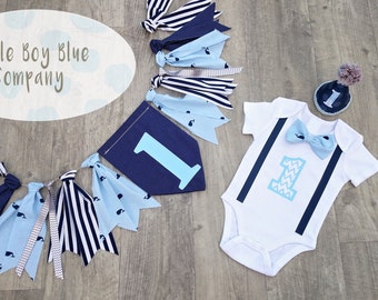 The "Blue Whale" Baby Boy First Birthday Outfit, Birthday Bowtie Bodysuit, Whale Print, Cake smash, 1st Birthday,1st Birthday Boy, whale