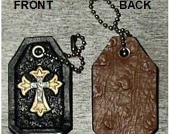 Handmade leather key chains. One side (Gold & Silver) CROSS. 2”X1 1/2’