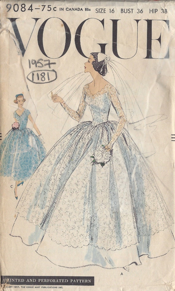 1957 Vintage VOGUE Sewing Pattern B36 BRIDAL GOWN & Bridesmaid