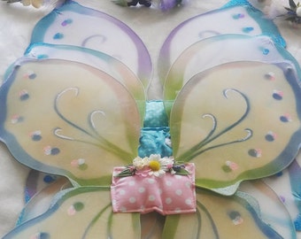 Fairy wings for girls, woodland fairy blue wings brown wings girls costume fairy dress up handmade handpainted flower fairy woodsy glitter