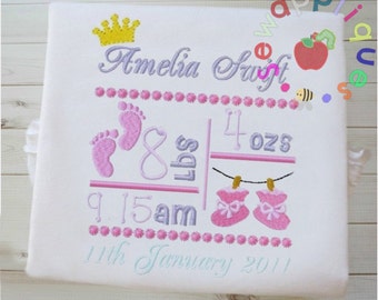 3 sizes baby girl boy birth announcement template embroidery design am + pm kgs + grams lbs + ozs (705) free dotty font 6x10 is plain