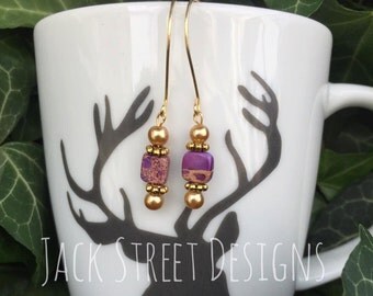 Purple Jasper and Champagne Gold Earrings