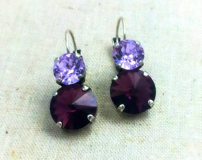 Swarovski® Crystal Purple Amethyst and Lavender Crystals Dangle Drop Earrings.