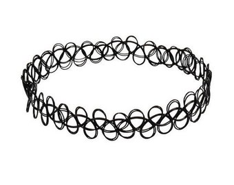 12 Pieces Stretch Tattoo Choker, Tattoo Necklace, Black Tattoo Choker, Collar Necklace, 90's Choker, Bohemian Necklace,