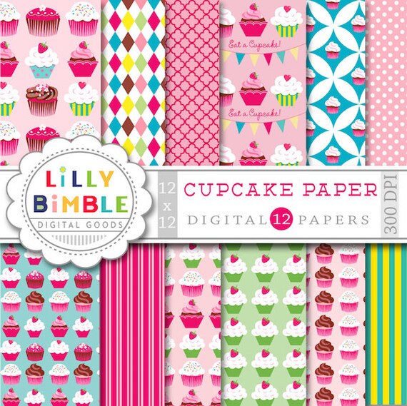 60% off Cupcake Digital scrapbook papers for birthday invites, toppers, cupcake paper, Instant Download Il_570xn