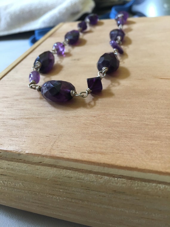 sterling silver wrapped amethyst necklace ; chain length 19 inches (adjustable)