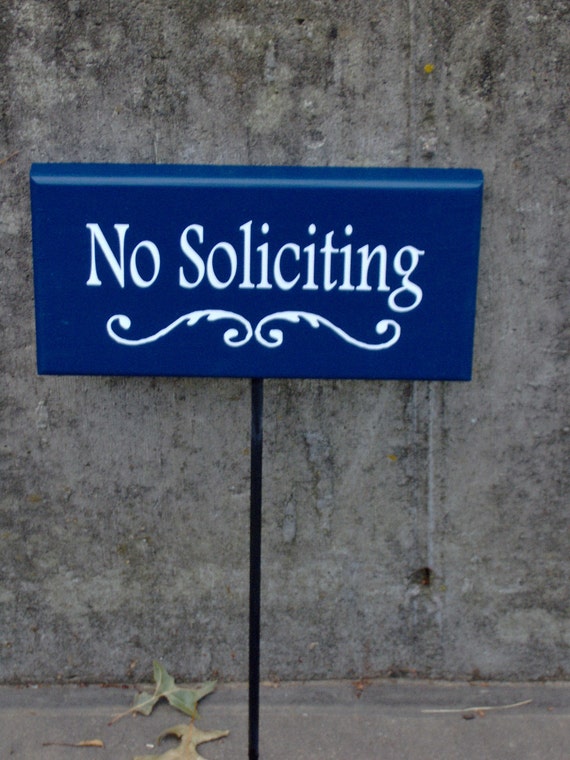 No Soliciting Sign Decorative Swirl Design Wood Vinyl Rod