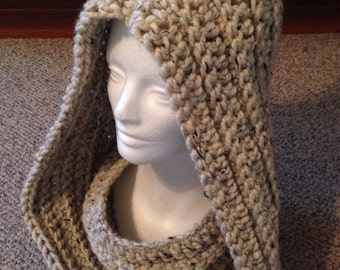 Central Park Hooded Cowl, Infinity Scarf in Oatmeal