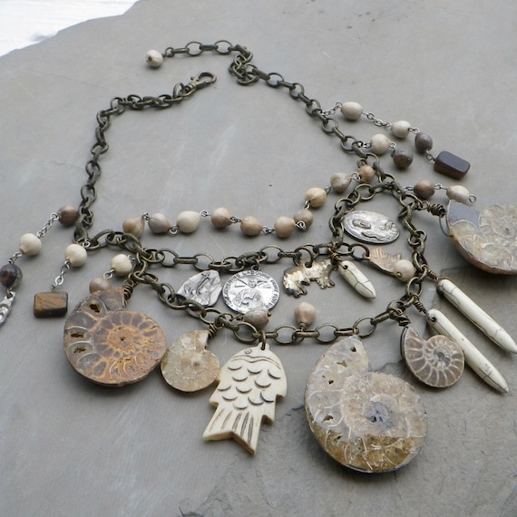 Items similar to ammonite fossil necklace, ammonite statement necklace ...