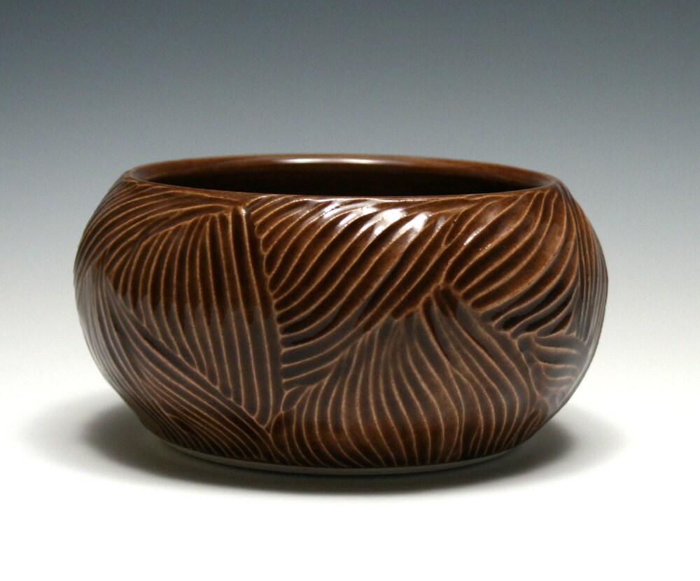 Dark Brown Bowl with Wood Grain Texture