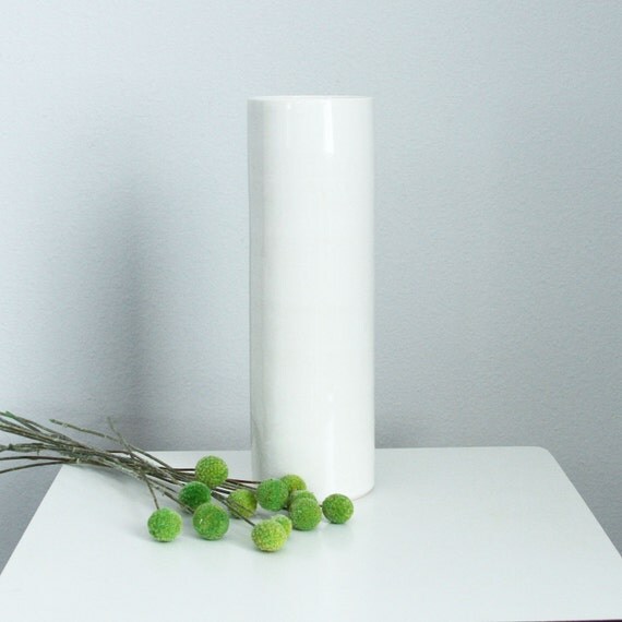 Tall White Pottery Vase Tall Cylinder Vase in White by kimwestad