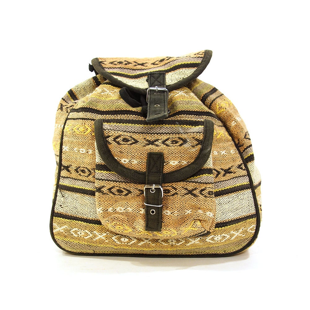 Woven Cotton Backpack / Vintage 1990s Bohemian Ethnic Folk Bag