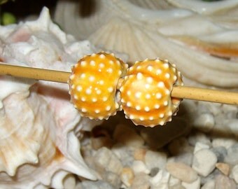 2 yellow orange 5/8" handmade ceramic sea urchin beads - for necklace or jewelry creations porcelain ceramic - by Earth N Elements Pottery