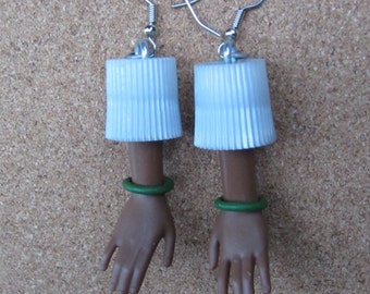 Upcycled African American Barbie doll hand earrings - green bangles