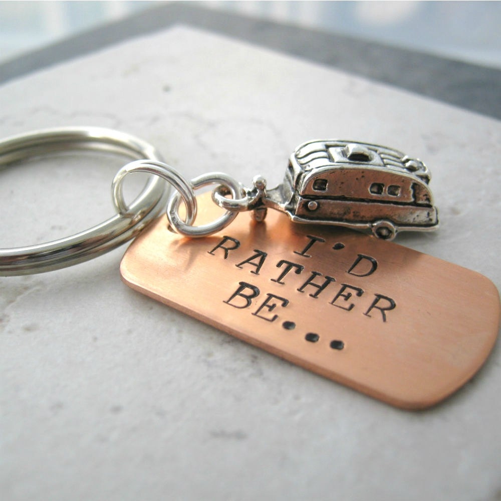 Camping Keychain I'd Rather Be trailer charm gifts