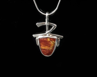 Asian inspired sterling silver pendant with Red Creek Jasper necklace