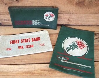 Free Shipping Vintage canvas and zipper bank bags Lot of 3 Money Bags First State