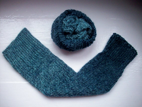 Leg warmers, unisex, longer, chunky, wool alpaca mix, warm, teal blue