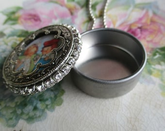Vintage - Metal Tin - NOS - Assemblage - Ornate Frame - Babys First Tooth - Necklace - Keepsake - Steampunk - Watch Tin - Pendant
