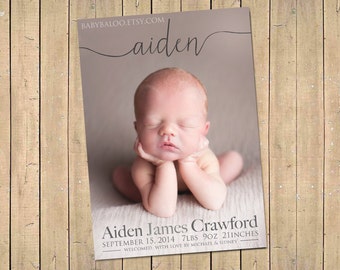 NAME BIRTH ANNOUNCEMENT - Photo Baby Announcement - Baby Girl Announcement - Baby Boy announcement - Newborn, Modern, Printable, Digital -