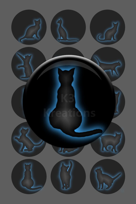 Blue Glowing Cats 1 inch 4x6 Digital Collage Sheet Printable