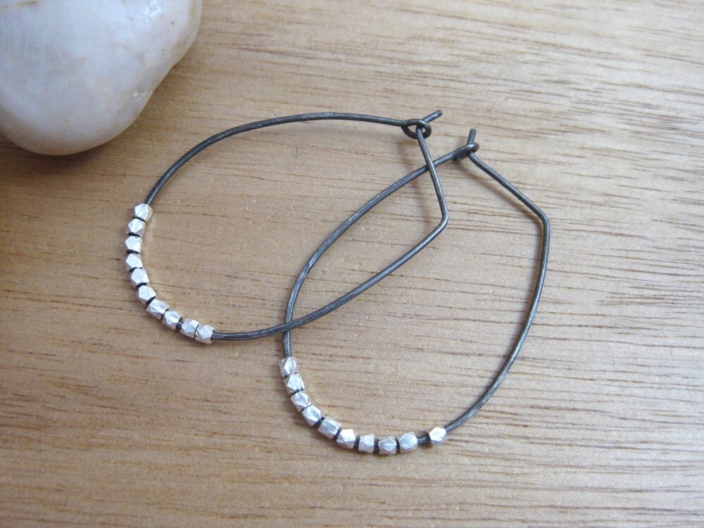 Oxidized Silver Hoop Earrings Sterling Silver Oblong Hoops