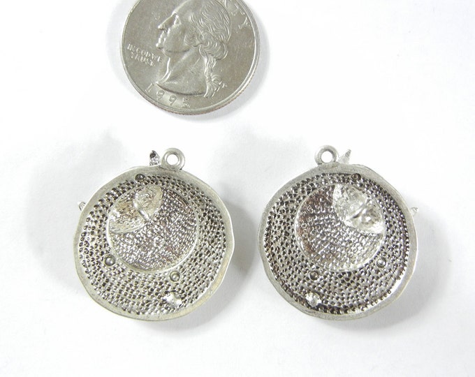 Pair of Silver-tone Round Layered Moon Charms Half Moon Full Moon Crescent Moon