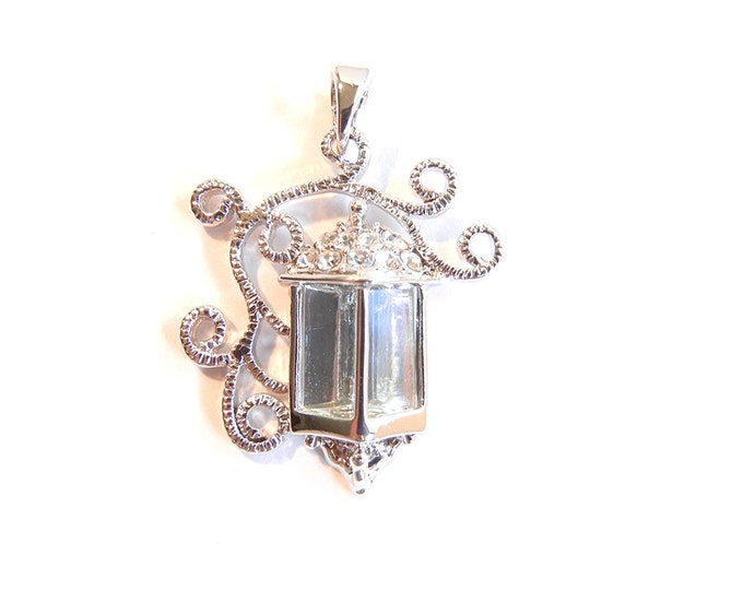 Lamp Light Pendant Silver-tone Rhinestones