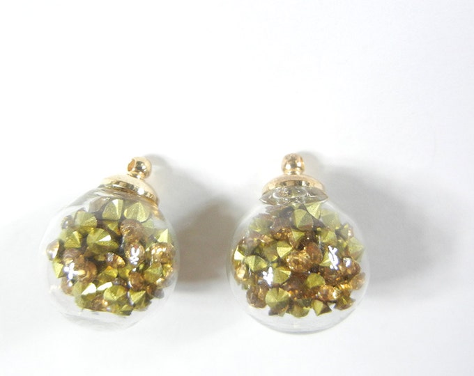 Pair of Ornament Charms Filled with Topaz Rhinestones