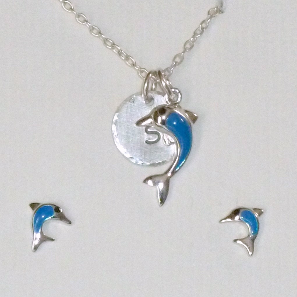 Dolphin Jewelry Personalized Enameled Dolphin Hand Stamped