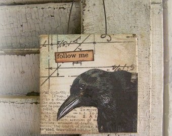 Original Crow Collage Vintage Crow Collage Altered Mixed Media Vintage Bird Art Collage Vintage Mixed Media Original Crow Art Altered Art