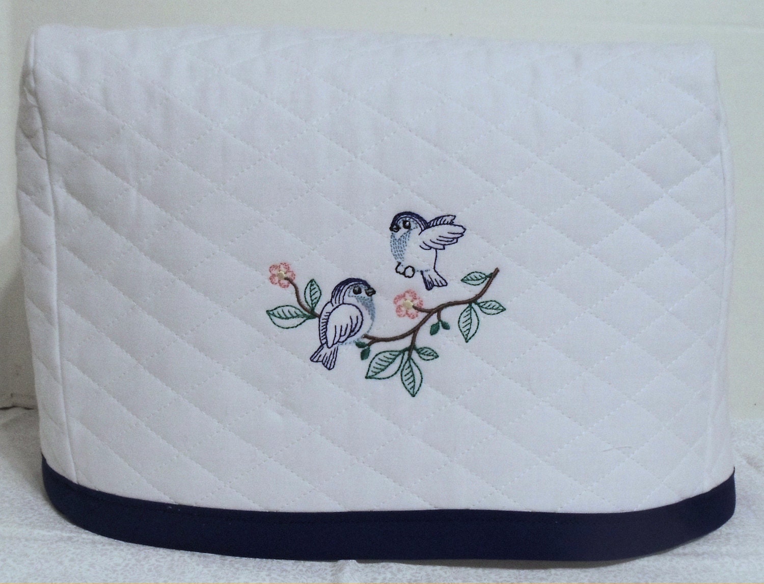 White 2 slice Toaster Cover with 2 Cute Blue Birds