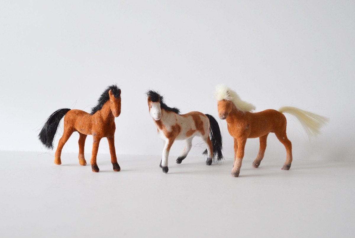 Flocked Horses Fuzzy Horses Miniature Horse Toy Horses Set of