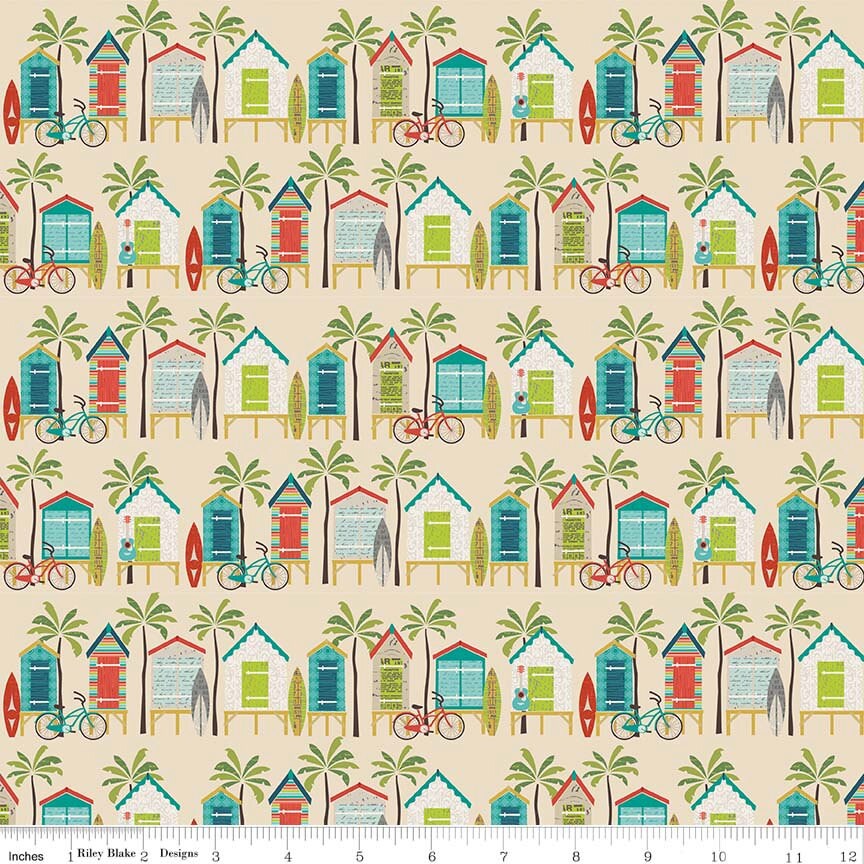 Offshore Beach Themed Fabric by Deena Rutter Beach Huts on