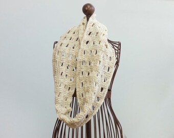 Beige Infinity Scarf, Eternity Scarf, Vegan Circle Scarf, Hand Crochet Cowl Scarf, Winter Scarf, Ready to Ship