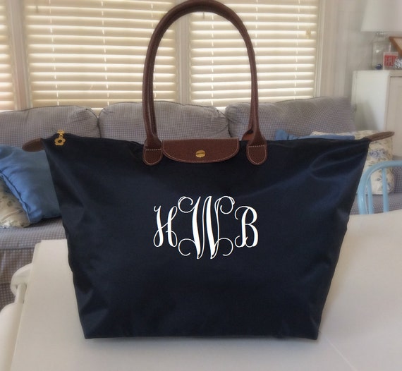 BLACK LARGE Personalized Bag Tote Nylon fold up style by nnichols